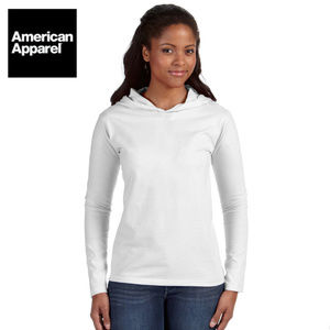 AMERICAN APPAREL White Long Sleeve Hooded Tee