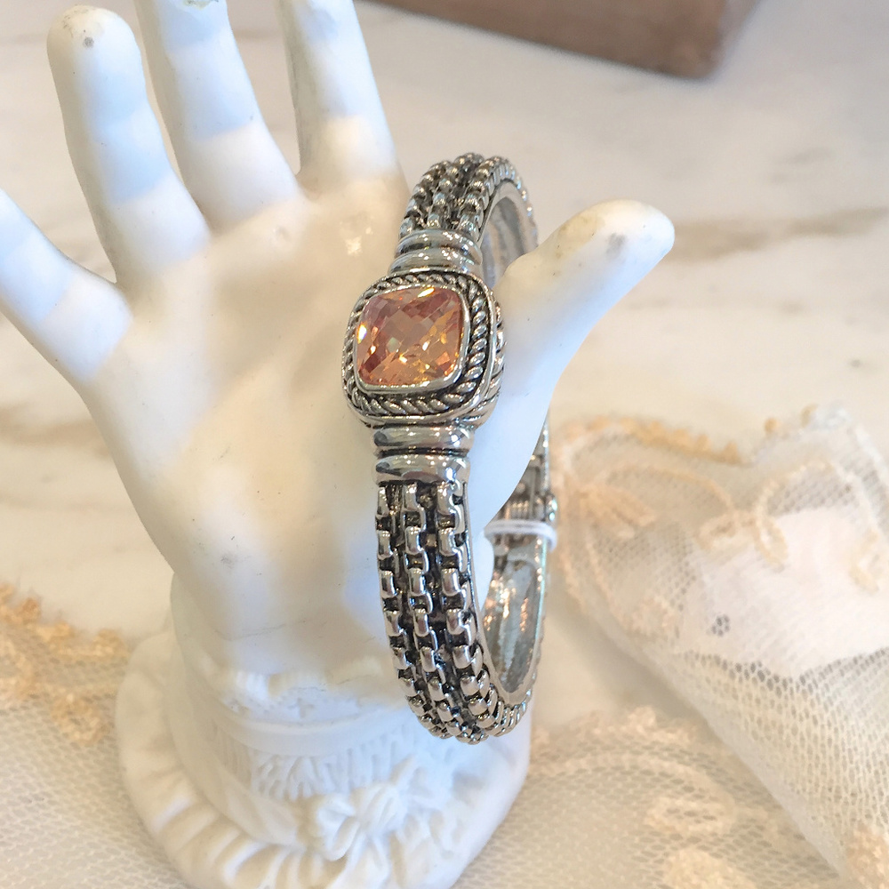 Beautiful Hinged Bangle With Center Stone, NWOT