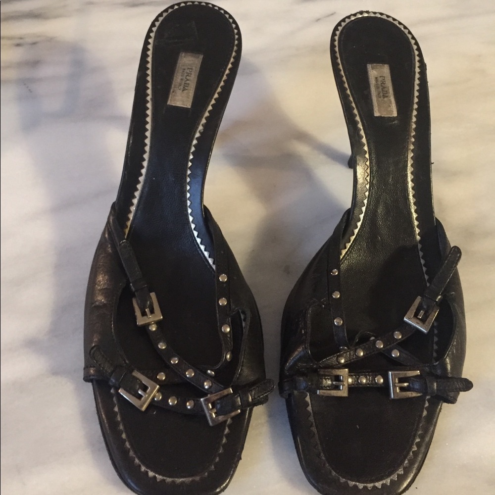 Prada Black Studded Slides