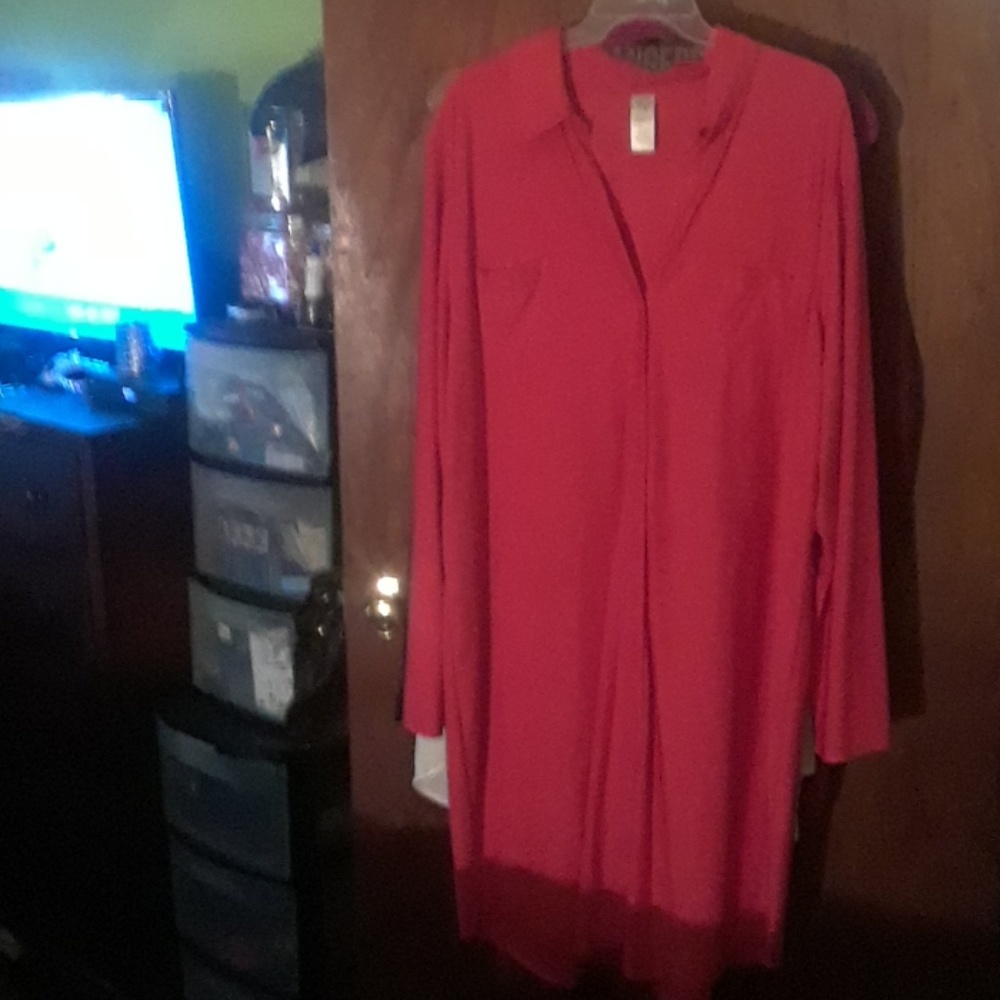 Red,button down shirt dress