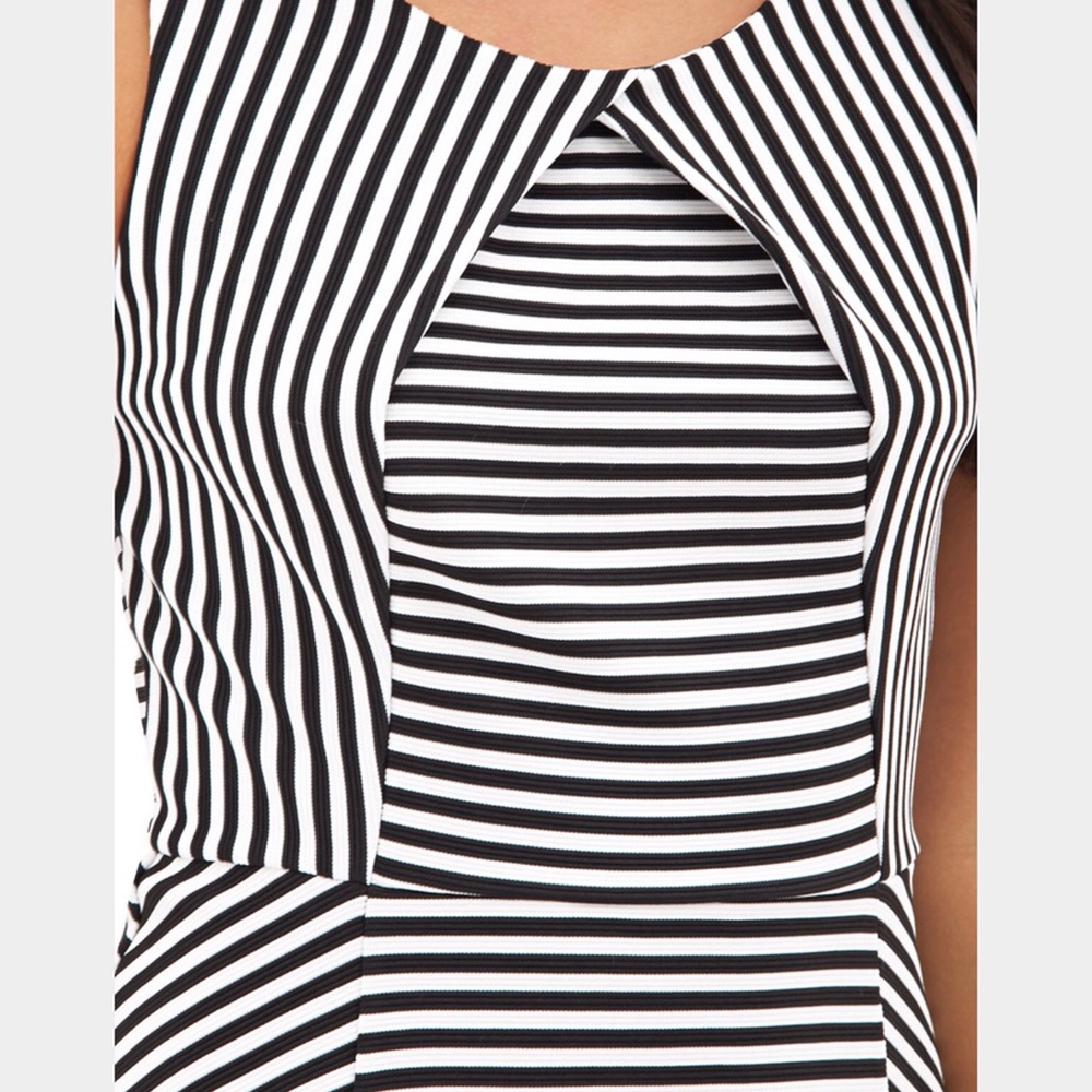 Striped fit flare dress black white pleated front - Picture 3 of 7