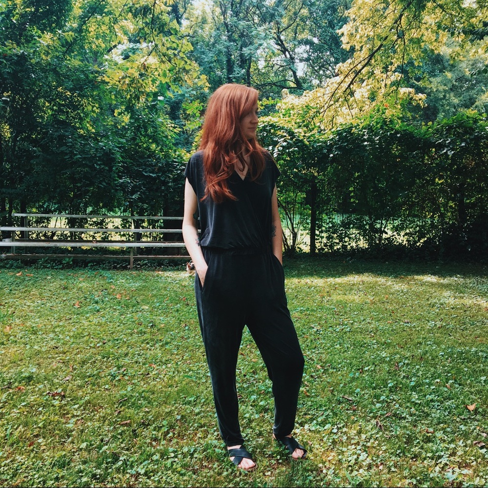 Lou & Grey Fluid Crossover Jumpsuit in Black.