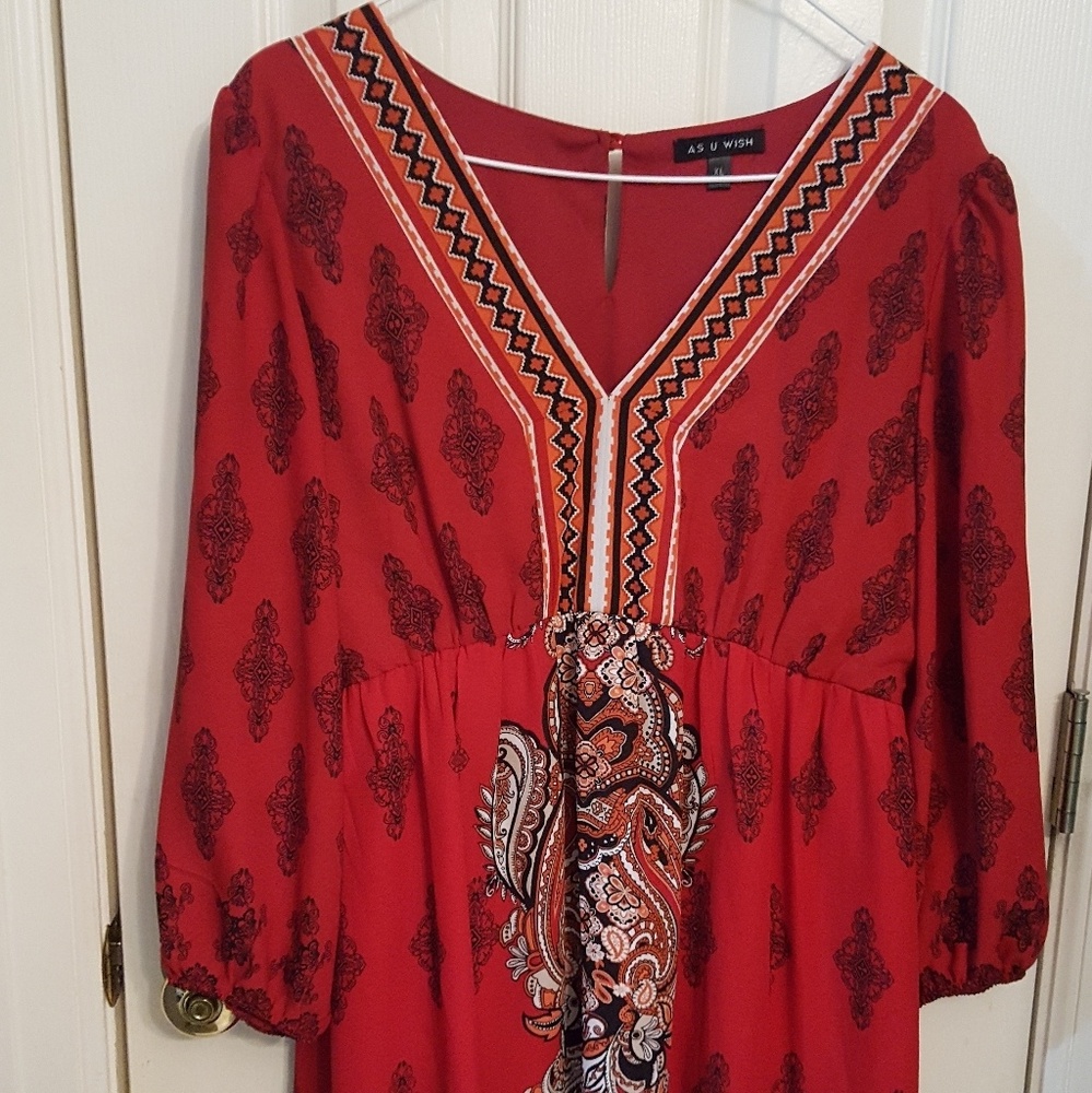 Red and black boho dress