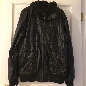 Obey ' RAPTURE' Leather Hooded Bomber Jacket