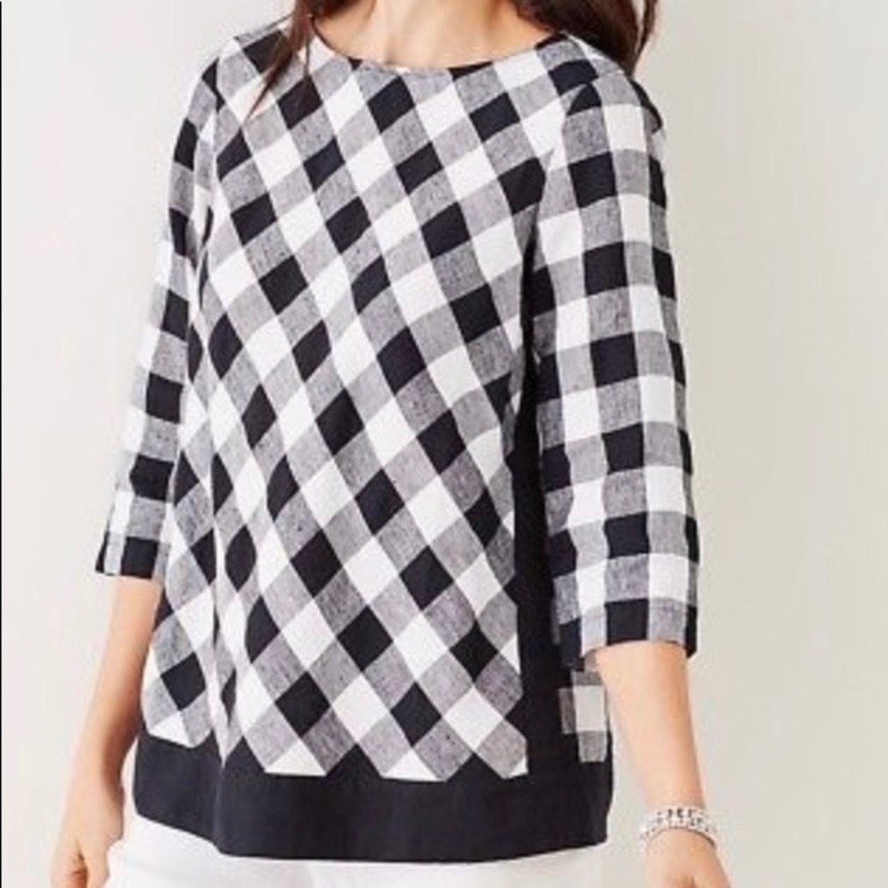 J.Jill "Love Linen" Black and White Check Top