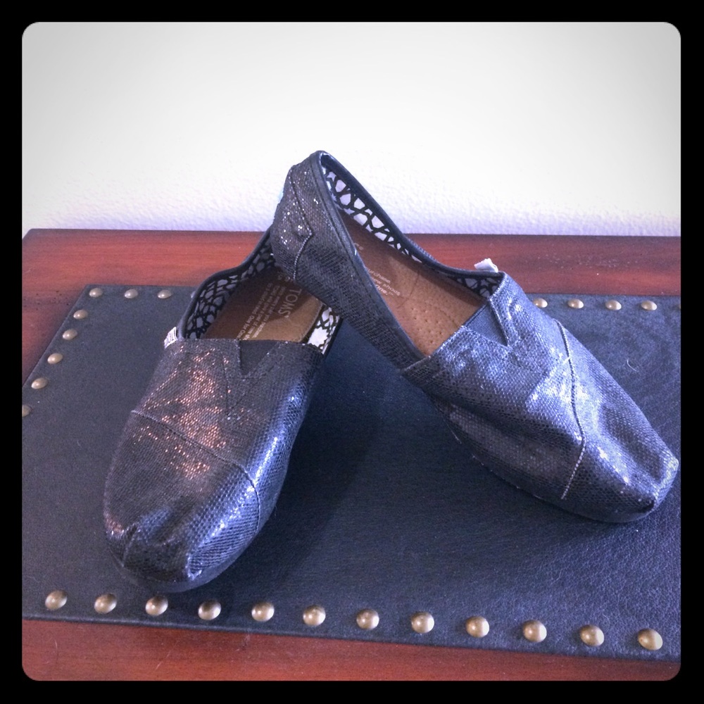 Black glittery Toms Classic slip on
