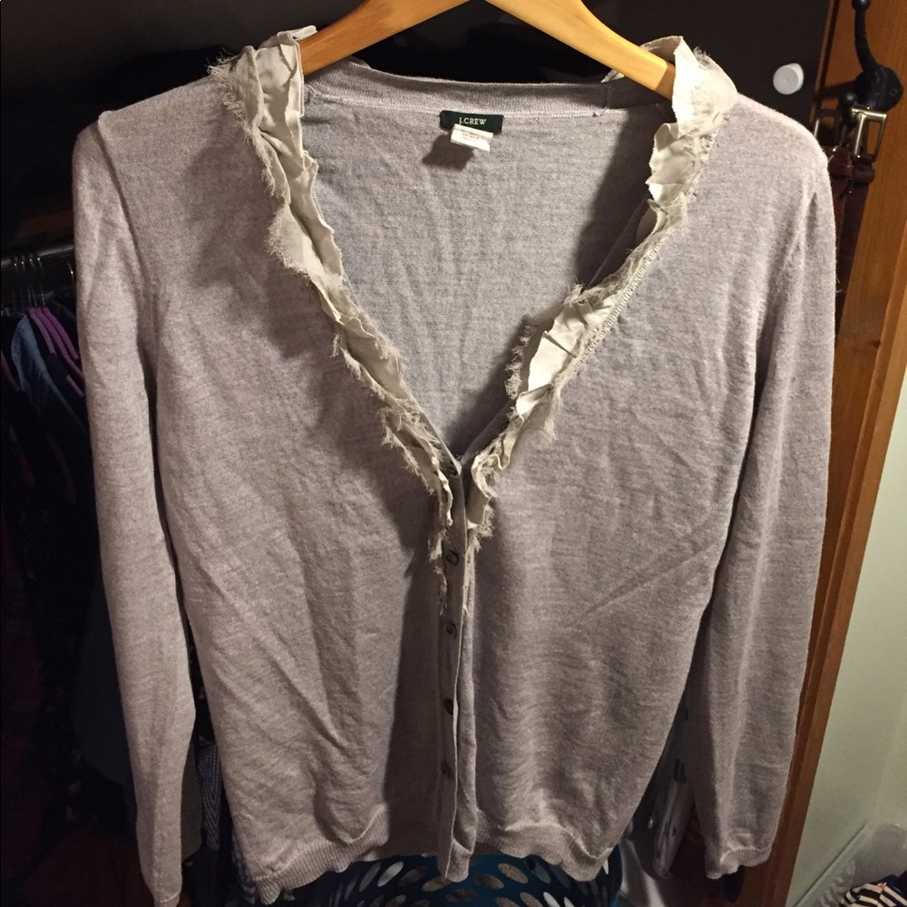J. Crew Merino Wool gray Ruffled Cardigan