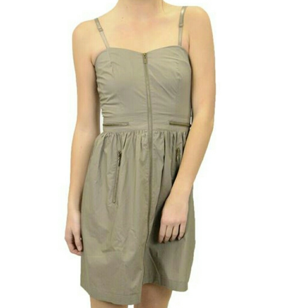 Kensie Glam Slam Zipper Front Cotton Dress Clay