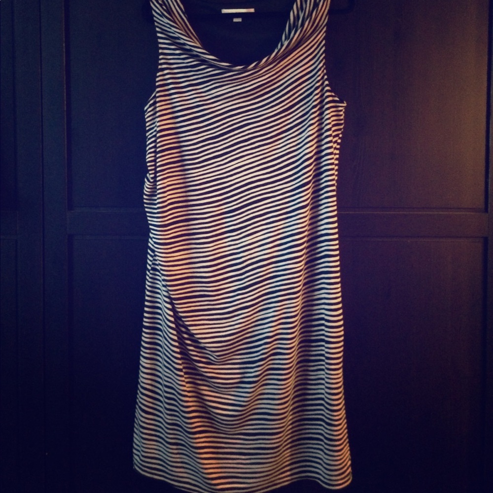 Loft Maternity Black & Tan Side-Ruched Dress