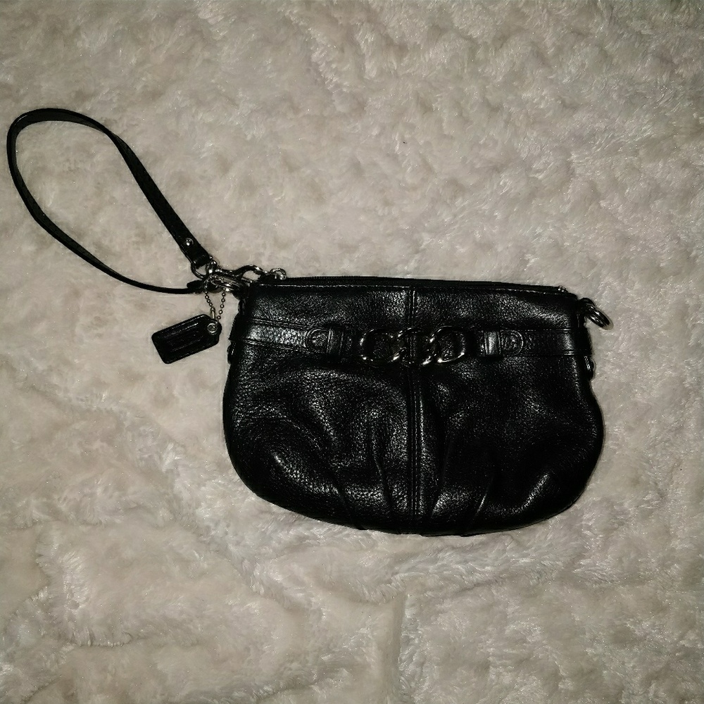 Black leather coach clutch