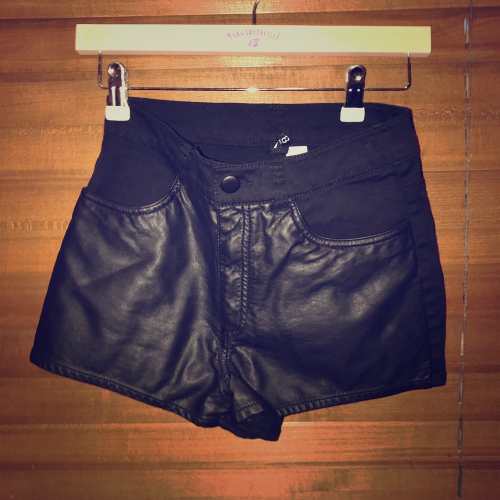 H n M fax leather high waisted shorts