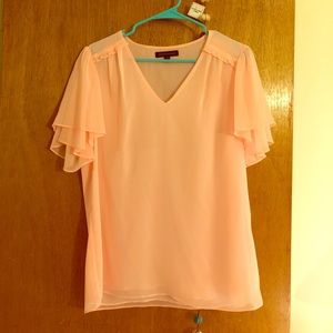 Pink ruffle-sleeve blouse from banana republic