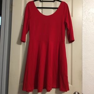 Express Red 3/4 Sleeve Skater Dress