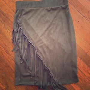 Olive Midi Fringe Skirt