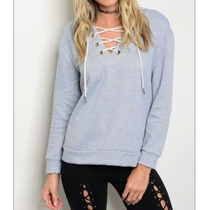 🎉FINAL SALE🎉✨Grey Lace up Front Hoodie✨
