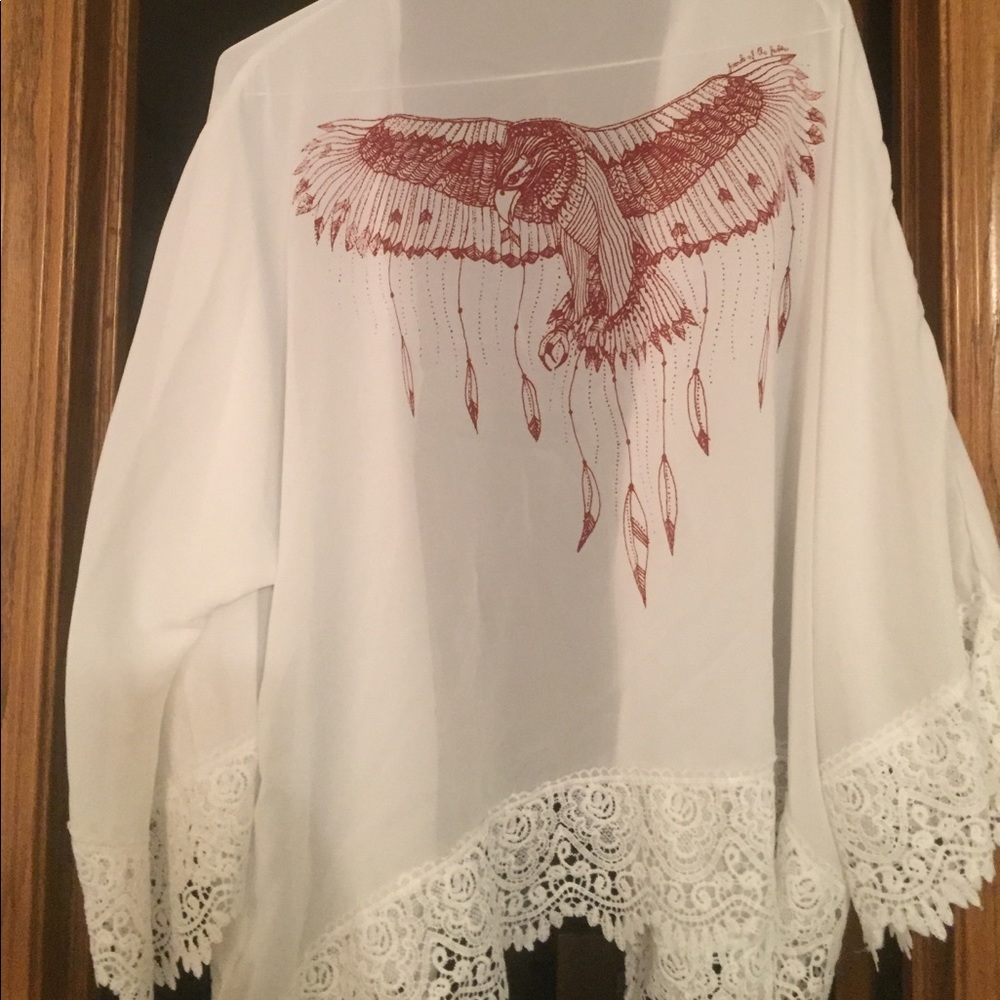 Sheer, lace-trimmed cardigan