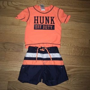 NWOT swim trunks and rash guard
