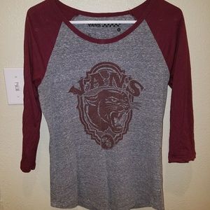3/4 sleeve, burgundy and grey.
