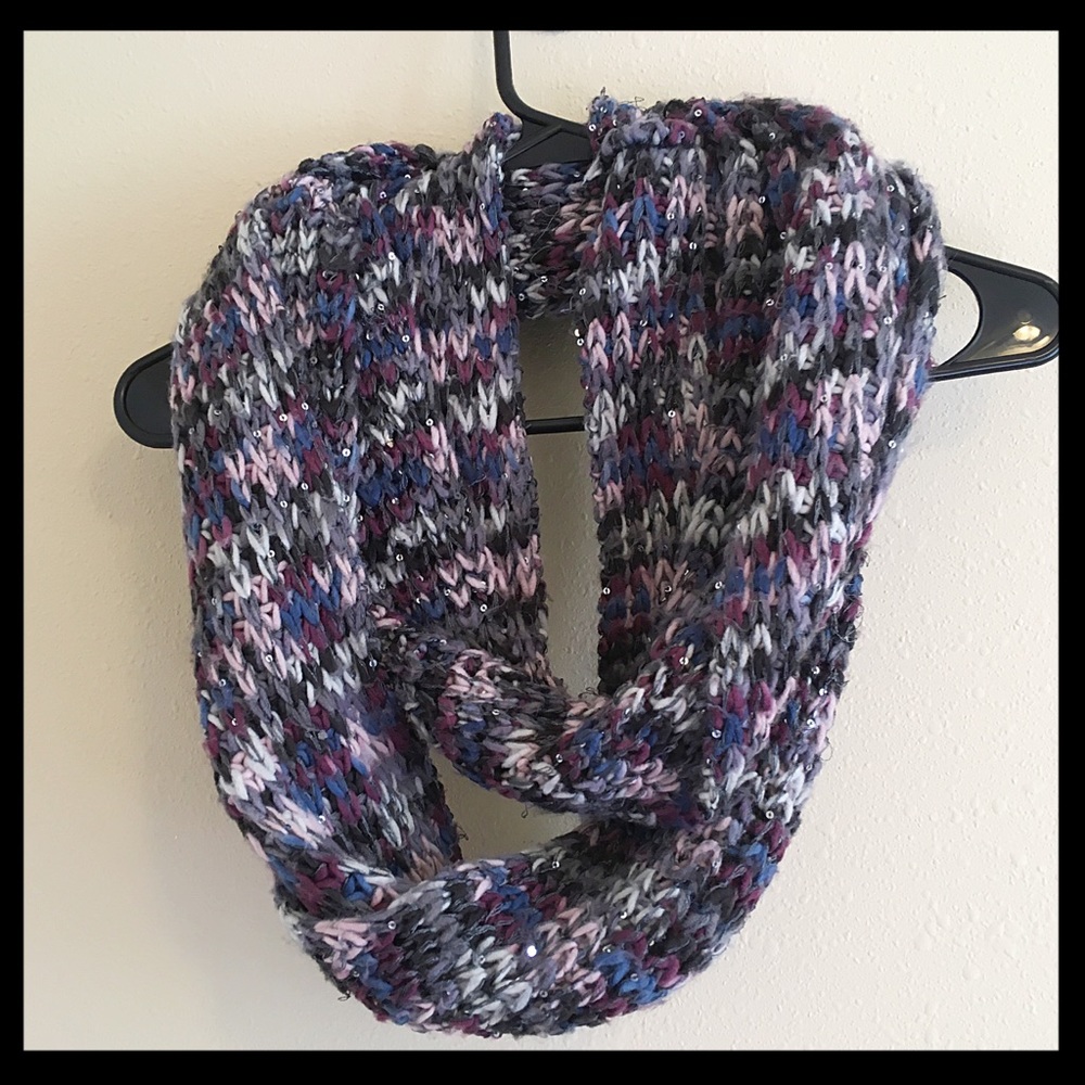 Knit infinity scarf with sequins
