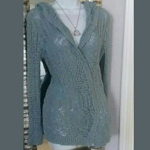 Casually cute crocheted cardigan-hooded, baby blue