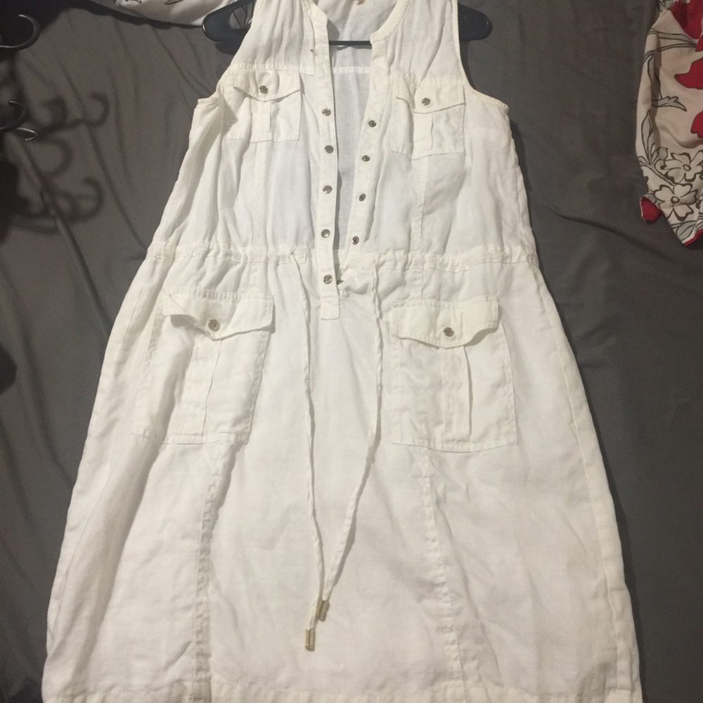 Michael KORS White Linen Dress w/ Gold Buttons