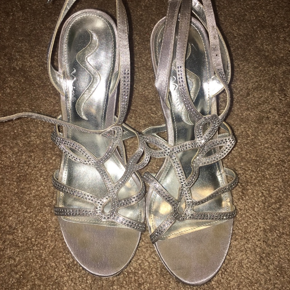 Silver strappy heels