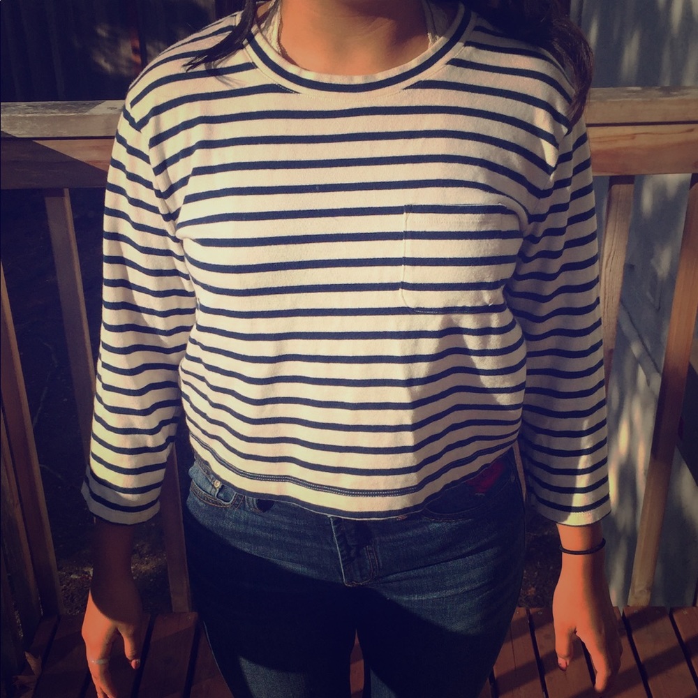 Madewell striped three quarter sleeve top