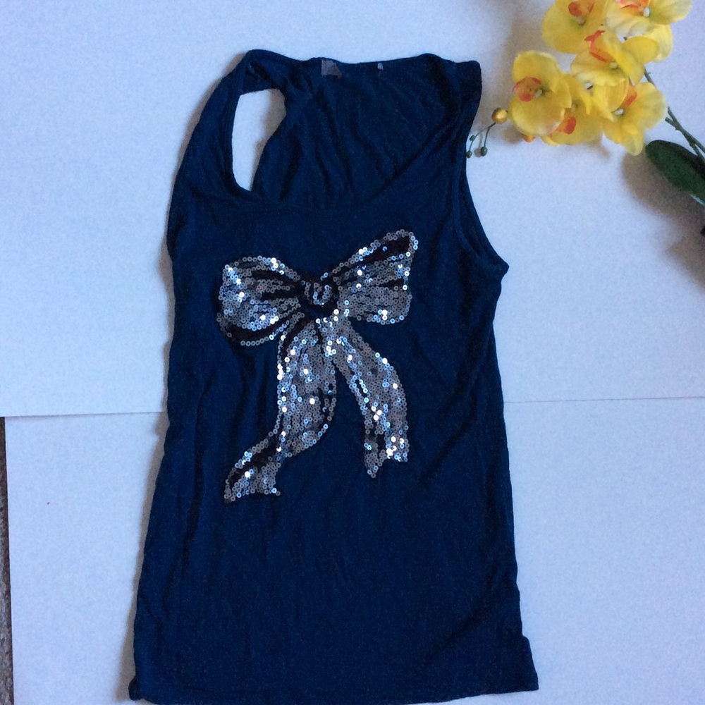 Teal tank w/ sparkle bow