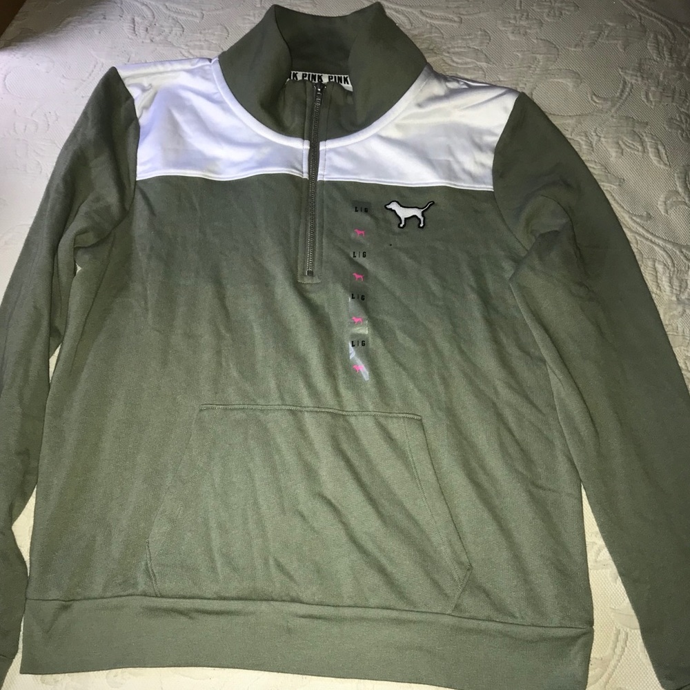 Green PINK Victoria’s Secret Quarter Zip Sweater