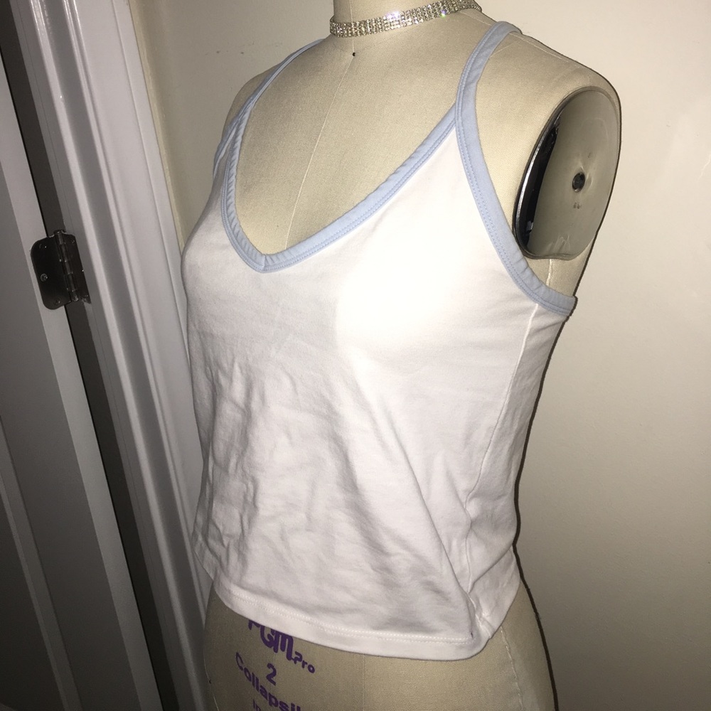 Baby blue and white crop top