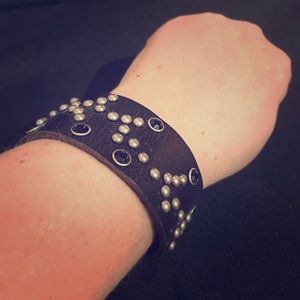 Black leather studded cuff