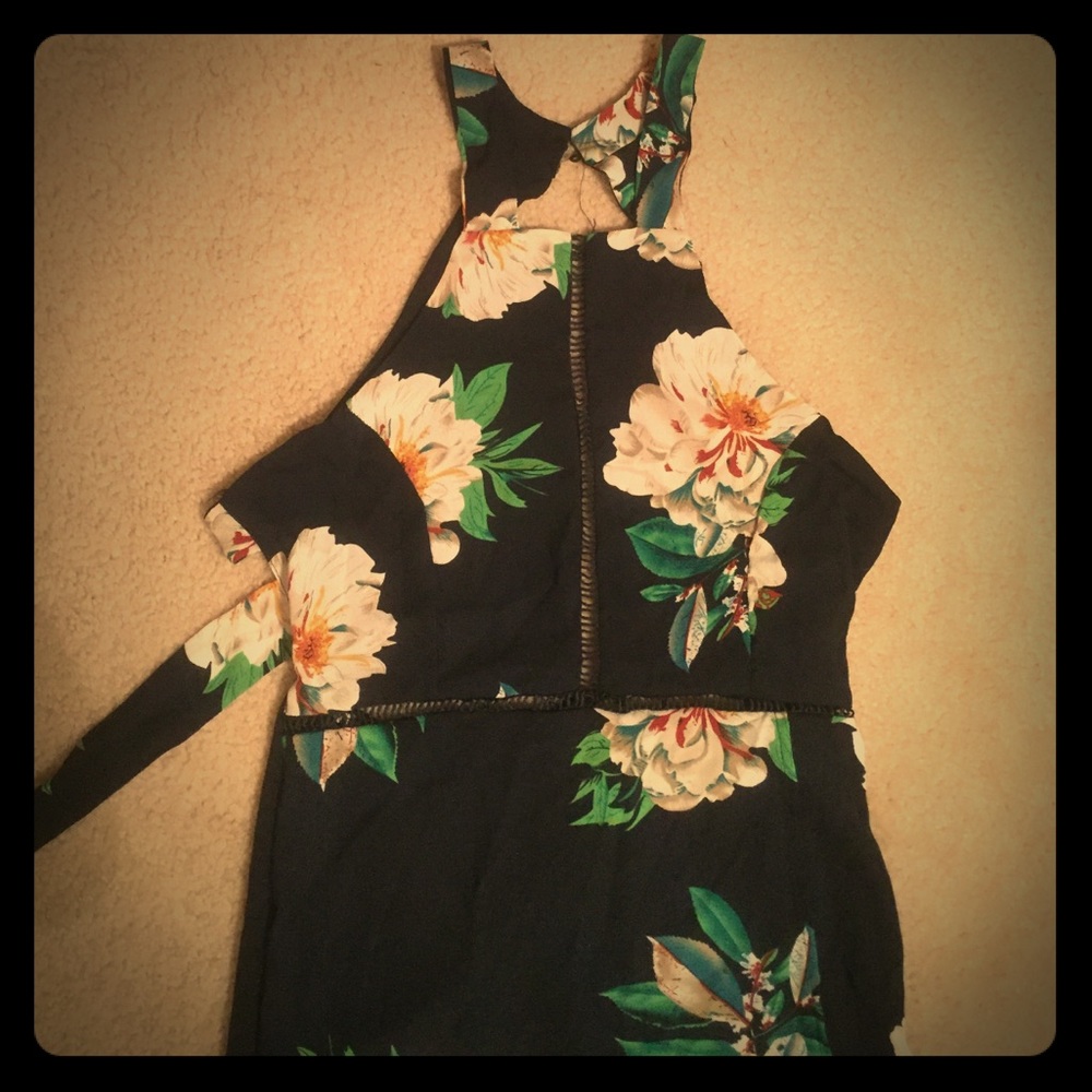 Navy floral, open slit dress