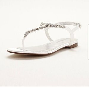 Pearl and crystal encrusted dyeable T-strap sandal