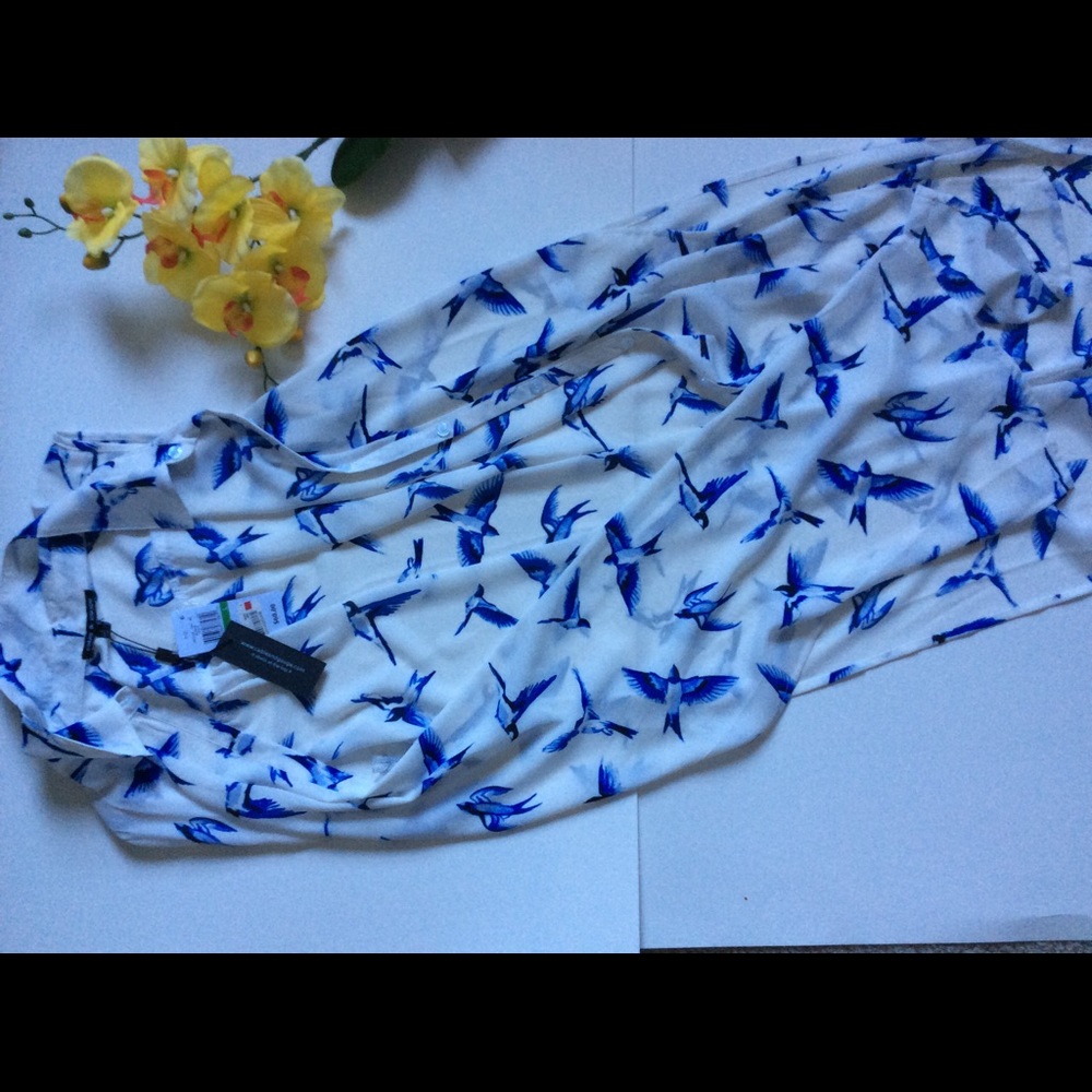 Blue bird print long top