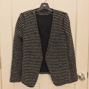 Theory navy/ white striped knit flyaway jacket