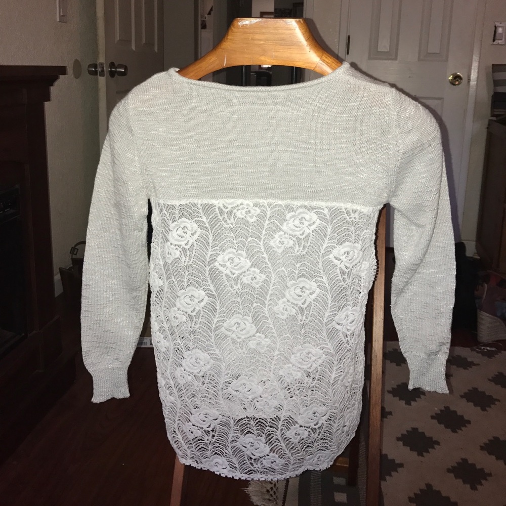 Gray Sweater with White Lace Back to Sides