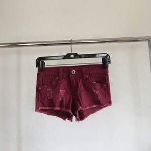 Maroon denim shorts