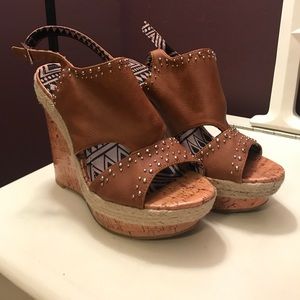 Tan jeweled wedges