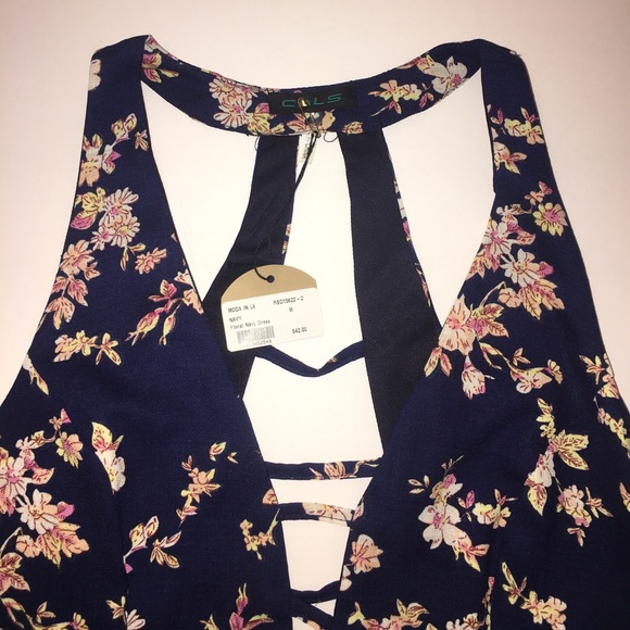 NWT Cals Floral Navy Maxi Dress Open Back MEDIUM - Picture 5 of 8