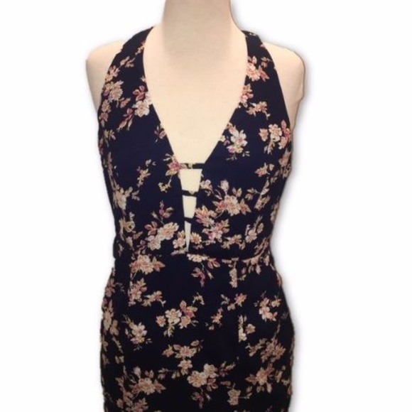 NWT Cals Floral Navy Maxi Dress Open Back MEDIUM - Picture 2 of 8