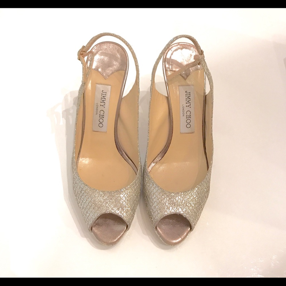 Authentic! Jimmy Choo Sparkle Silver/Gold Heels