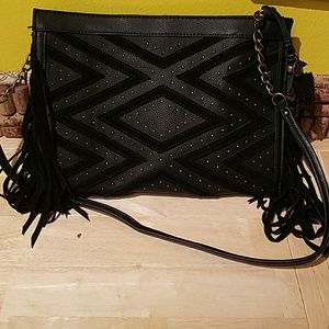 Jessica Simpson Black Gold Studded Fringe bag