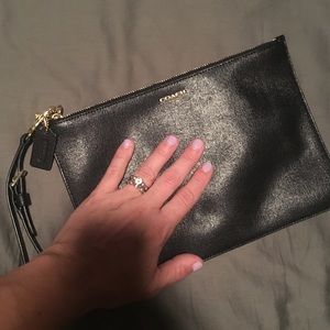 Coach Black crosshatch leather wristlet