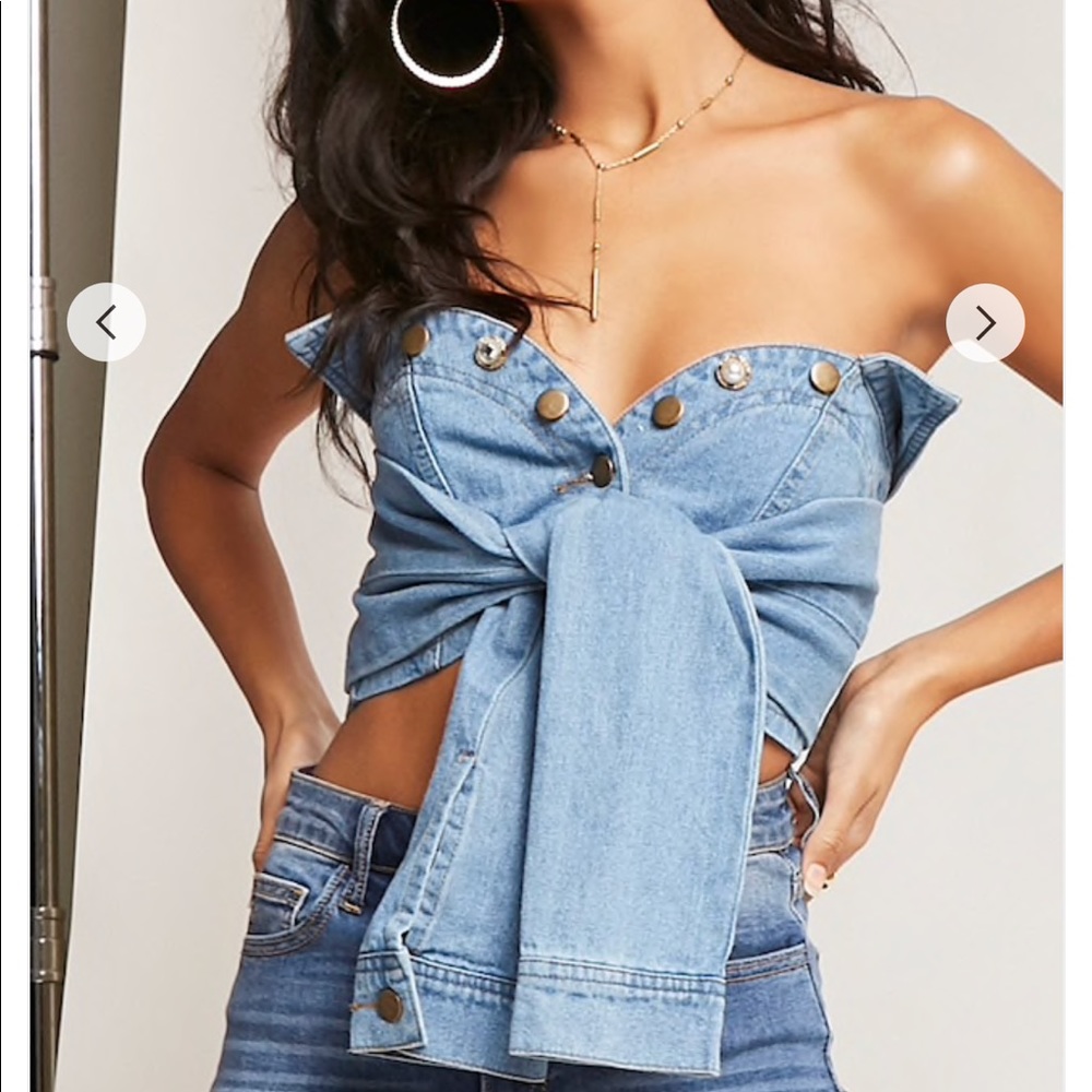 Denim front tie tube top