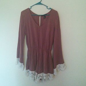 Mauve lacy bell sleeve romper