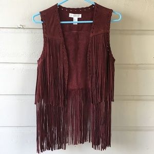 Leather vest with layered fringe by Forever 21
