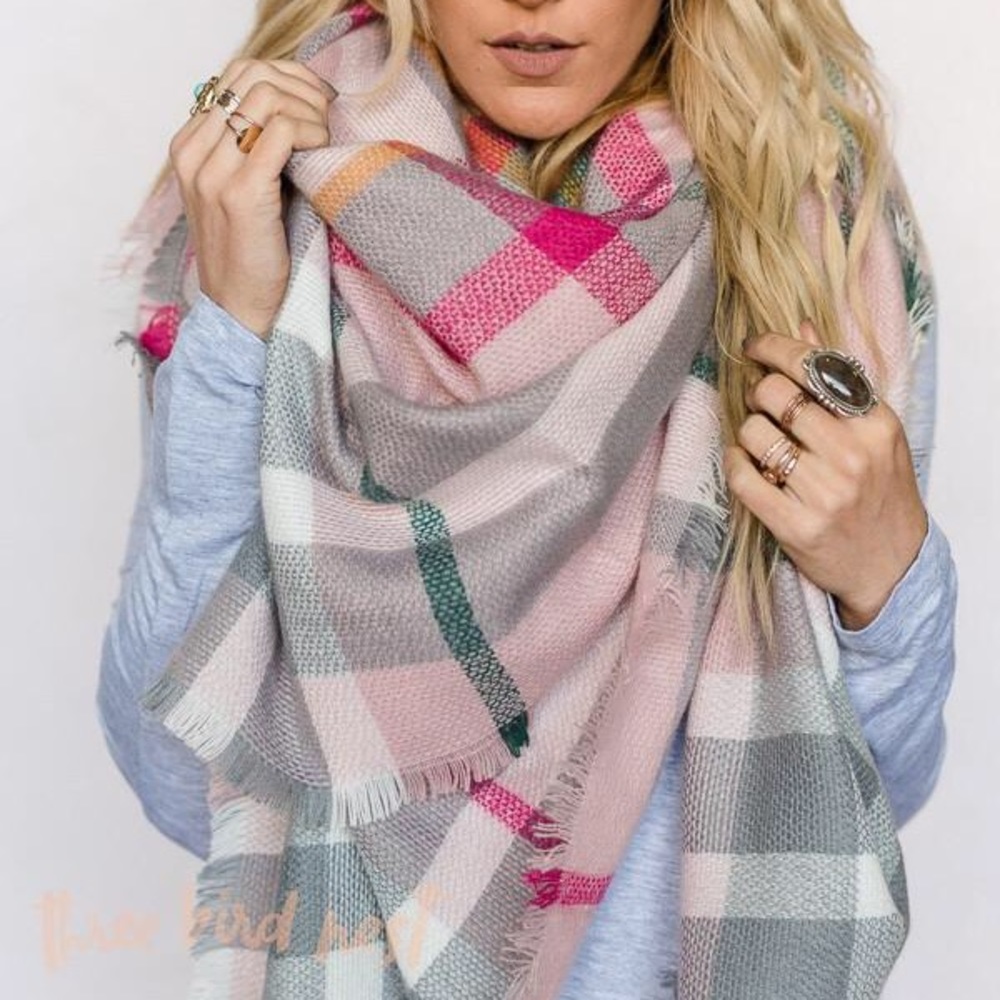Pretty in Pink Plaid Blanket Scarf