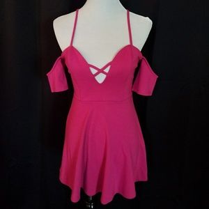 Hot Pink Cold Shoulder Dress By Tobi