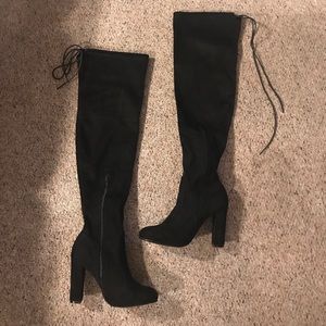 NWB ESSEX FAUX SUEDE THIGH HIGH HEELED BOOTS SZ 7