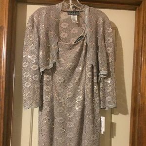 All over lace light gray 2 piece petite dress